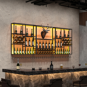 酒吧酒架挂墙清吧酒柜工业风餐厅酒吧架子铁艺壁挂创意吧台红酒架