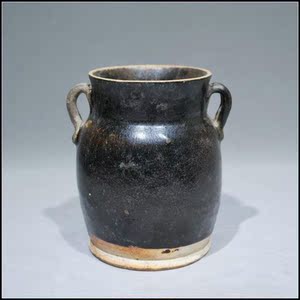 [焱伍]唐代黑釉双耳罐 古玩古董古瓷器老花瓶 酒壶茶壶开门老 老