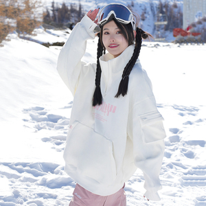 Ren刃川 白色时尚滑雪卫衣男女款宽松防水防风单板双板滑雪服加厚