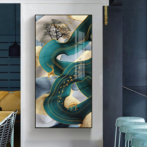 福禄向尚玄关装饰画轻奢晶瓷画走廊尽头过道壁画竖版大气进门挂画