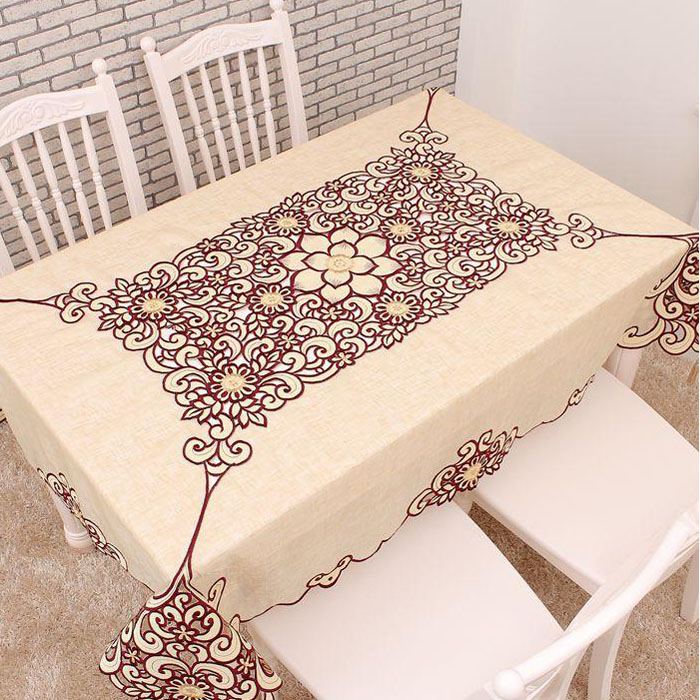 欧式桌布刺绣台布餐桌布茶几盖巾手工镂空贡缎双层布艺桌垫