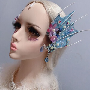 镭射人鱼耳饰渐变鲛人耳朵头饰仙气精灵发饰品美人鱼道具写真影楼