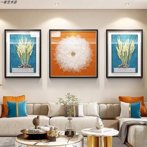 客厅三联画双框大气背景墙高档装饰画沙发麦穗挂画手工立体实物画