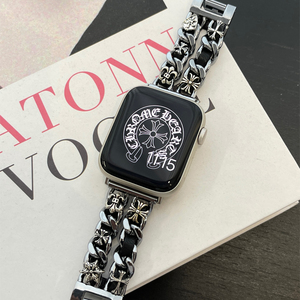 新款克罗芯金属链条拼皮表带适用于iwatch987代苹果手表se654男女