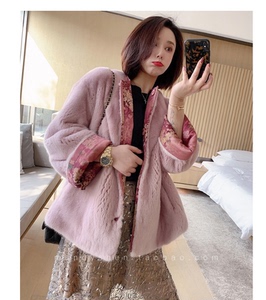 曼迪妈 糖霜粉二代小桃花 进口貂皮大衣紫标级整貂水貂皮草外套女