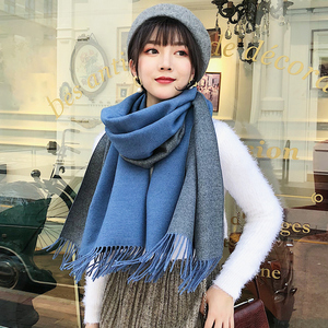 日本潮牌ck围巾女冬季湖蓝色双面纯色百搭披肩加厚保暖围脖原宿风