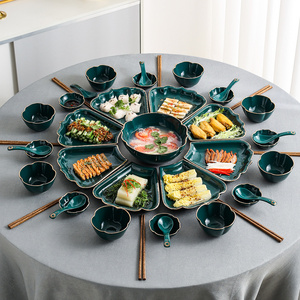 轻奢风陶瓷拼盘餐具创意年夜饭圆桌组合菜盘家用团圆聚餐摆盘套装