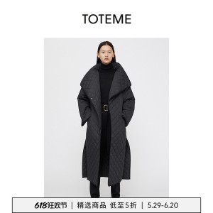 TOTEME女装 黑色经典中长款绗缝菱格翻领大衣外套