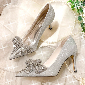 高跟鞋女主纱婚婚鞋水钻水晶公主鞋18岁成人礼亮片伴娘鞋名媛晚宴