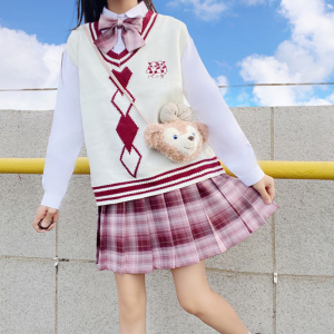 熊猫奶盖jk制服毛衣温柔日系厚衬衫长袖百褶裙马甲女秋冬套装全套