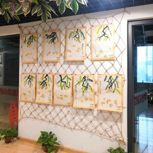 幼儿园美工区作品展示架格照片墙渔网幼儿园挂画挂墙装饰网绳
