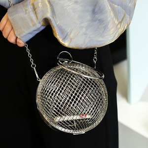 金属镂空铁网包小圆球形包包女夏季新款时尚圆环手提包链条斜挎包