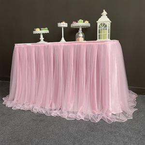 婚礼签到台装饰生日派对甜品台桌布纱裙蓬纱开业活动布置围布台裙