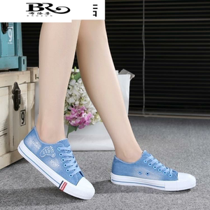 春季平底女士布鞋初中学生蓝色牛仔布帆布鞋女生球鞋韩版少女板鞋
