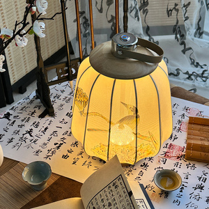 现代新中式创意台灯卧室客厅书房手绘画禅意床头灯复古手提台灯