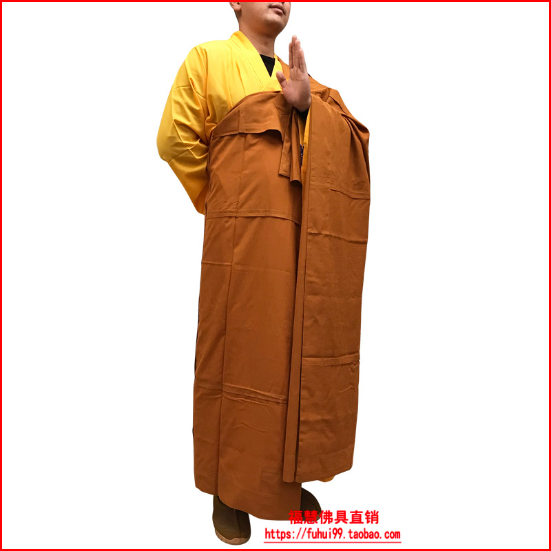 透气宗教用品佛教僧服僧衣妙庄严搭衣七衣袈裟台麻薄料土黄色七衣