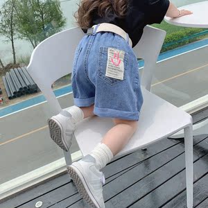 gap2021女童装夏装新款个性腰带儿童中裤宝宝洋气小孩牛仔裤薄款