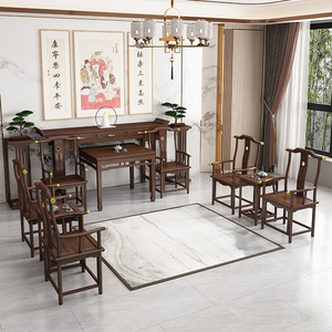 实木中堂六件套新中式农村堂屋供桌八仙桌太师椅四件套客厅条案
