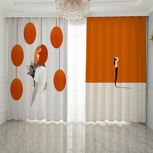 现代简约个性人物创意橙色窗帘客厅卧室飘窗试衣间定制遮光窗帘布