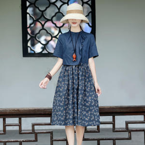 津仁妤旗舰店天猫薄棉麻连衣裙素素订女装夏季2022新款大码妈妈高端