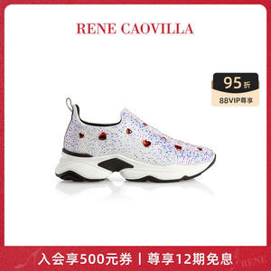 rene caovilla fancy水钻亮片平底爱心运动鞋 rc真皮百搭小白鞋女