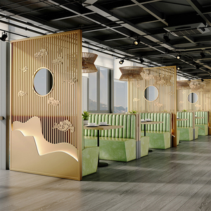 餐厅包间卡座隔断新中式客厅玄关祥云雕花屏风火锅饭店北欧风装饰