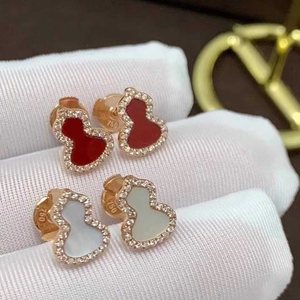 qeelin/麒麟wulu葫芦耳钉18k玫瑰金 mini 红玉髓镶钻翡翠绿耳环女