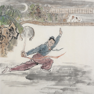 闻鸡起舞国画