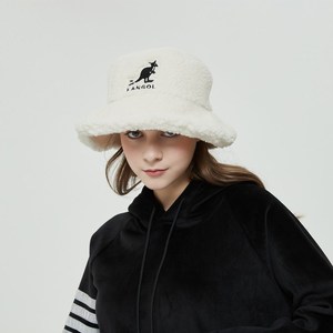 kangol hm联名款渔夫帽女秋冬百搭防风袋鼠羊羔毛白色泰迪绒盆帽