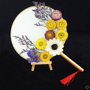 团扇干花diy材料包亲子母亲节活动沙龙永生花圆形中古风手工扇子