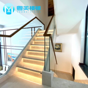 东莞玻璃扶手定制超白钢化大理石踏步订做别墅楼梯护栏栏杆包安装