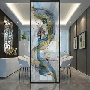 双层夹胶推拉门玻璃酒店山水画夹绢玻璃屏风定制迈尼诗旗舰店320