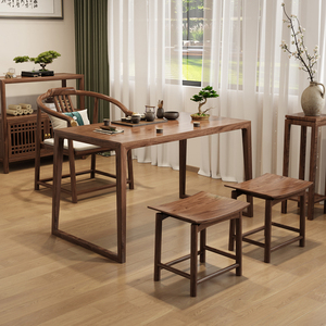 新中式阳台小型实木茶桌椅组合胡桃木色客厅家用小茶台功夫茶几