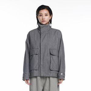 竹林石屋21年外套女秋季韩版长袖开衫拉链纯色口袋宽松休闲工装风