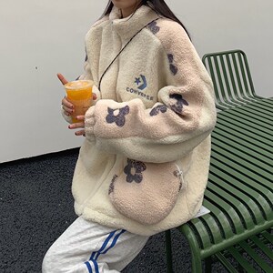 converse宽松converse古着外套匡威小花羊羔毛棉服海外女联名