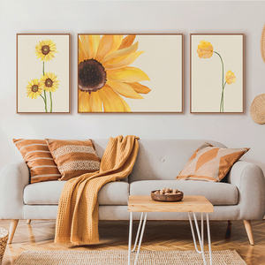 现代简约向日葵客厅装饰画北欧沙发背景墙挂画餐厅墙面三联画