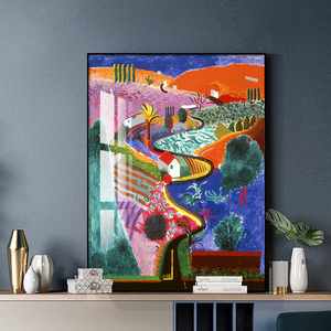 大卫霍克尼现代抽象油画小众艺术客厅装饰画玄关背景墙风景挂画