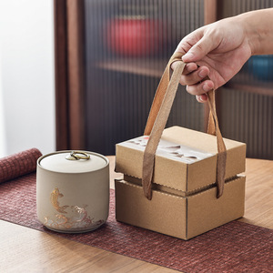家用陶瓷茶叶罐包装礼盒空盒粗陶紫砂茶叶罐普洱茶叶药品密封罐子