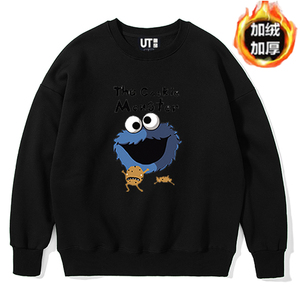 kaws x优衣库芝麻街2020秋冬季加绒加厚男女卡通保暖联名圆领卫衣