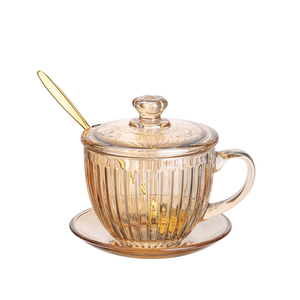 朗旭牛奶杯琥珀色早餐杯高颜值大容量泡花茶燕麦玻璃杯耐热带盖勺