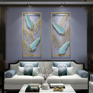 新中式壁挂壁饰金属轻奢卧室客厅餐厅挂件家居装饰品墙面羽毛墙饰