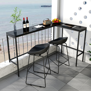 吧台桌椅组合阳台窄条桌家用墙边靠窗一体式高脚l型转角拐角吧台