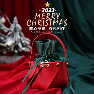 圣诞节皮质手提桶礼物盒创意平安夜个性礼物苹果袋红色百搭包装盒