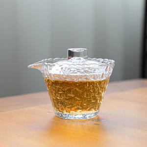 日式玻璃冰露盖碗手抓壶简约家用三才功夫茶杯小杯泡茶碗透明单个