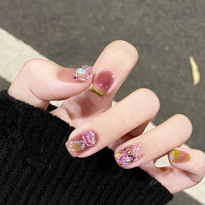 葡萄冰块钻穿戴美甲纯手工成品指甲贴片定制甲片可拆卸短款轻奢