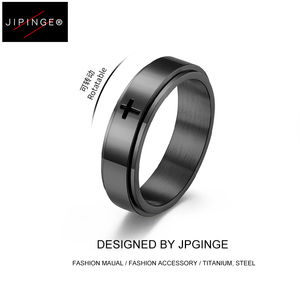 JIPINGE 钛钢十字架戒指可转动解压男女中性网红潮酷嘻哈个性指环