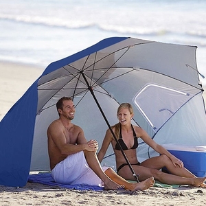 热销2.4米带窗口透气防风户外便携沙滩钓鱼两用帐篷伞沙滩伞