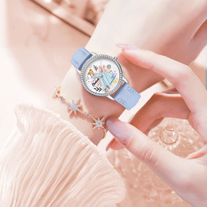 迪士尼公主手表女士新款简约小众学生防水石英轻奢时尚百搭腕表