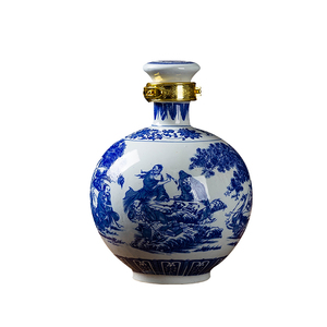 酒瓶子3斤陶瓷青花饮中八仙酒坛子密封泡白酒空酒具景德镇瓷酒瓶