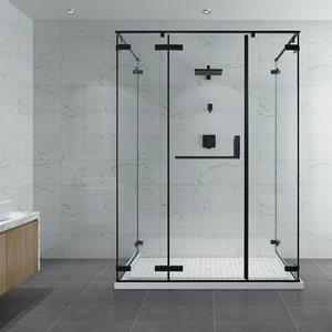 淋浴房干湿分离一字形卫生间家用隔断三面玻璃浴室方形洗澡房浴屏